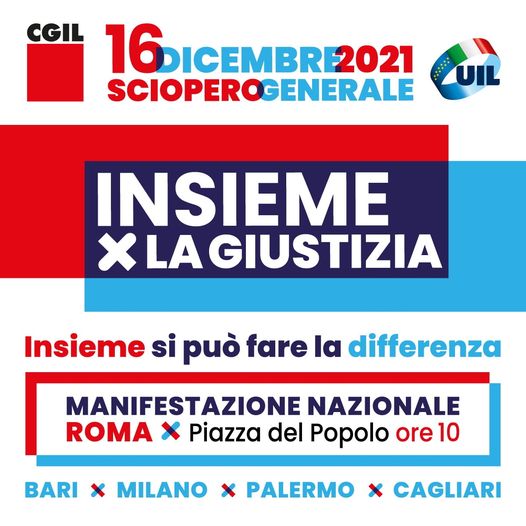 16 DICEMBRE SCIOPERO GENERALE INSIEME PER LA GIUSTIZIA